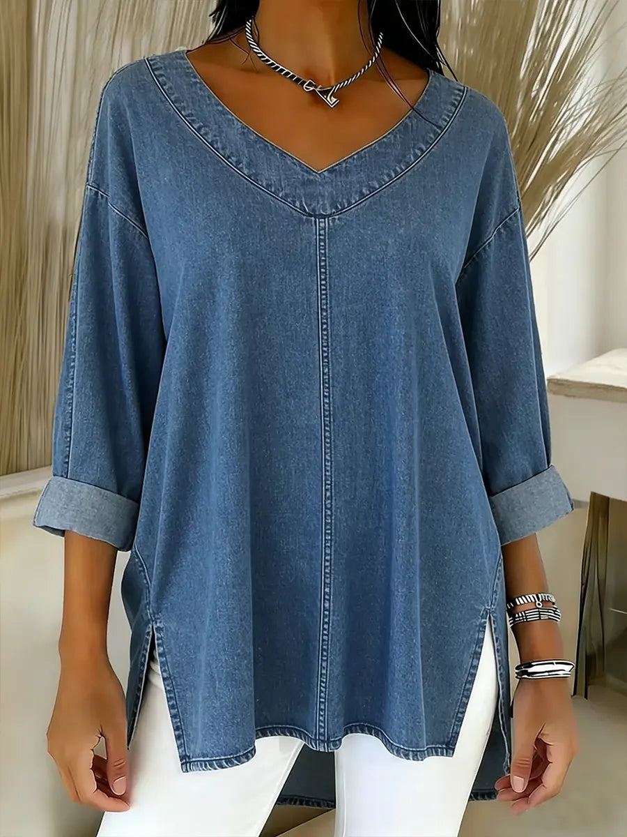Women's Casual Washed Denim Cotton Top