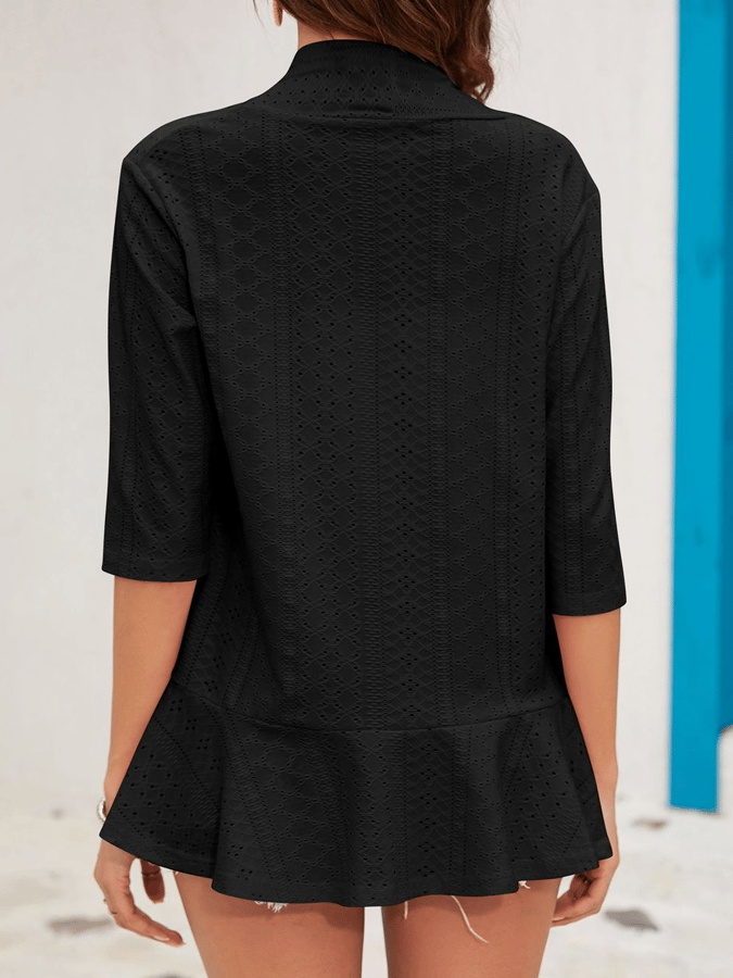 Women's Summer New Solid Color Three-Quarter Sleeve Ruffled Cardigan Jacket For Women