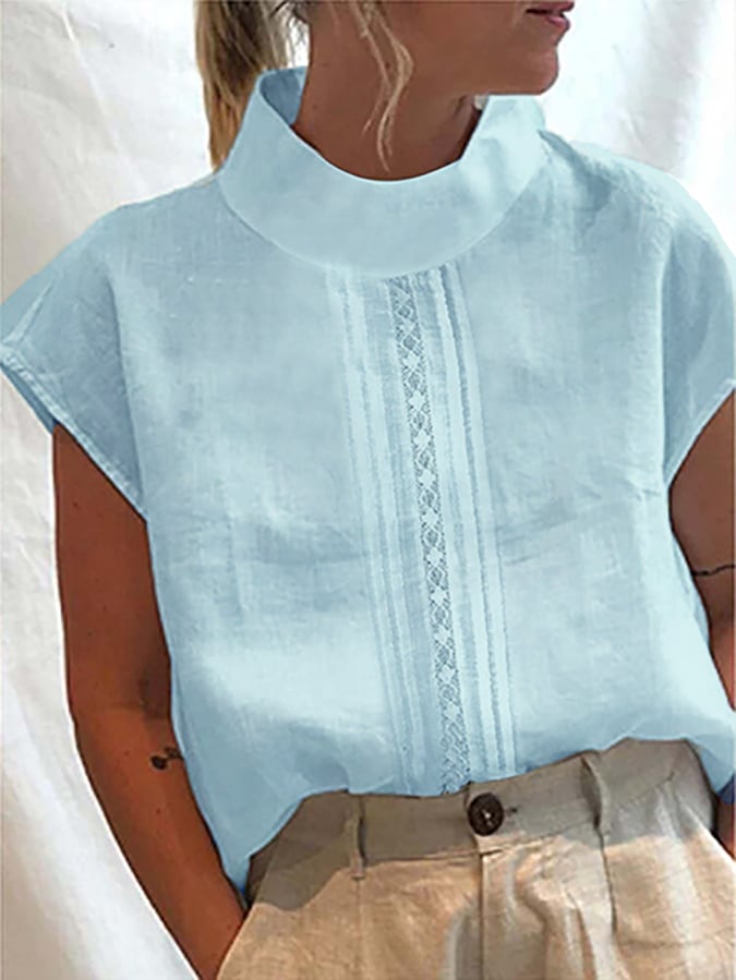 Half Turtleneck Lace Design Casual Shirt