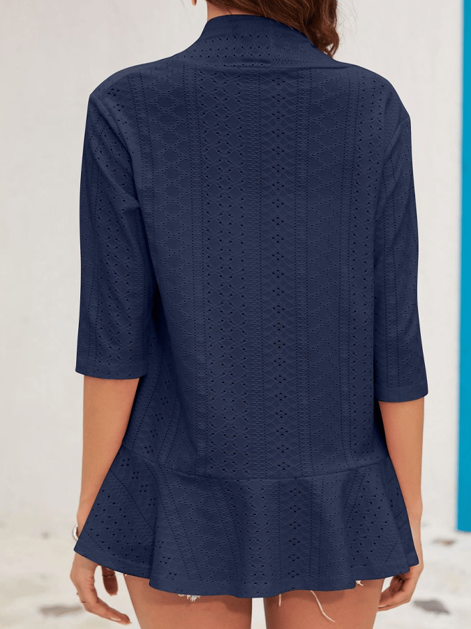 Women's Summer New Solid Color Three-Quarter Sleeve Ruffled Cardigan Jacket For Women