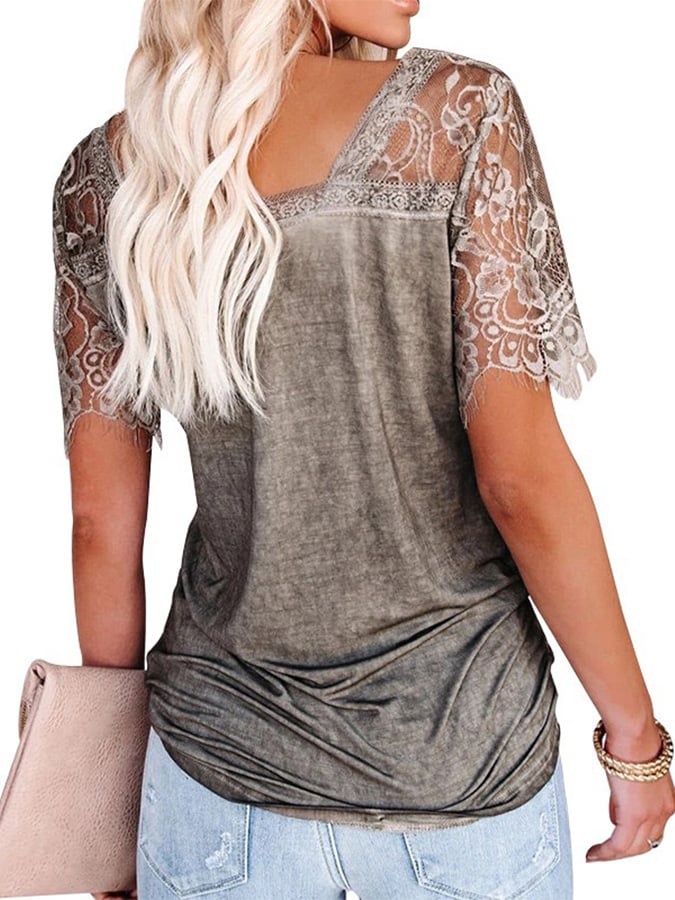 Women's Lace Panel V-Neck T-Shirt