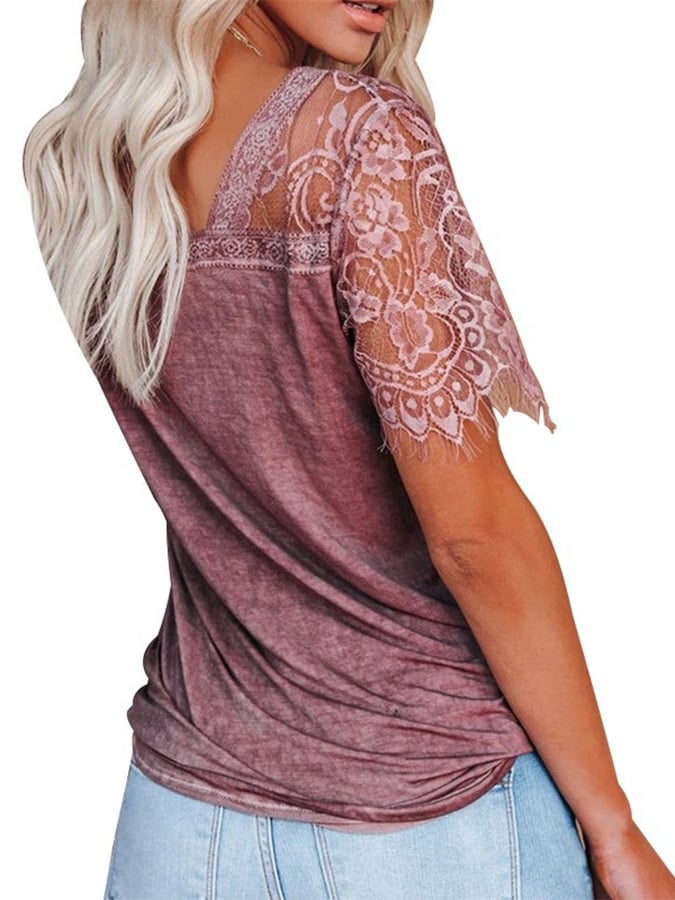 Women's Lace Panel V-Neck T-Shirt