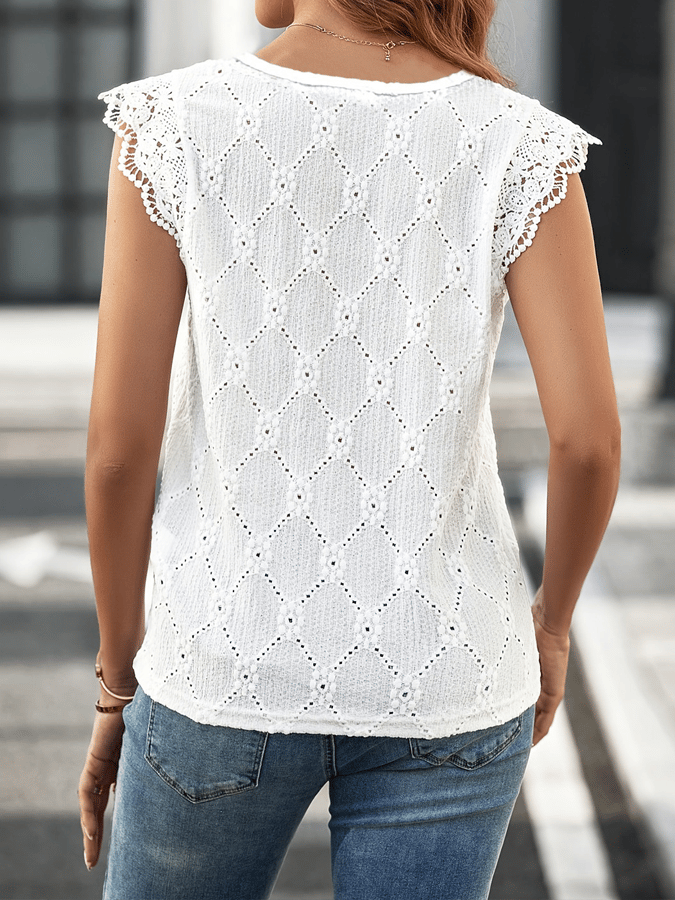 Women's Sleeveless Lace V-Neck Lace T-Shirt