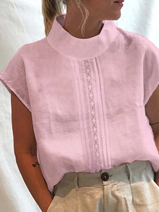 Half Turtleneck Lace Design Casual Shirt