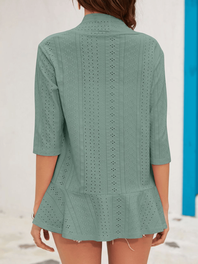 Women's Summer New Solid Color Three-Quarter Sleeve Ruffled Cardigan Jacket For Women